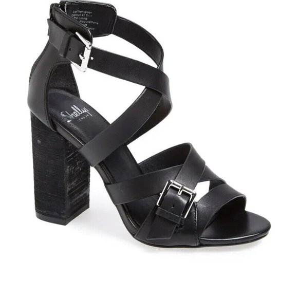 Shellys London Black Coessa Strappy Chunky Heel Sandals Size 6 NIB Open Toe - Picture 2 of 9